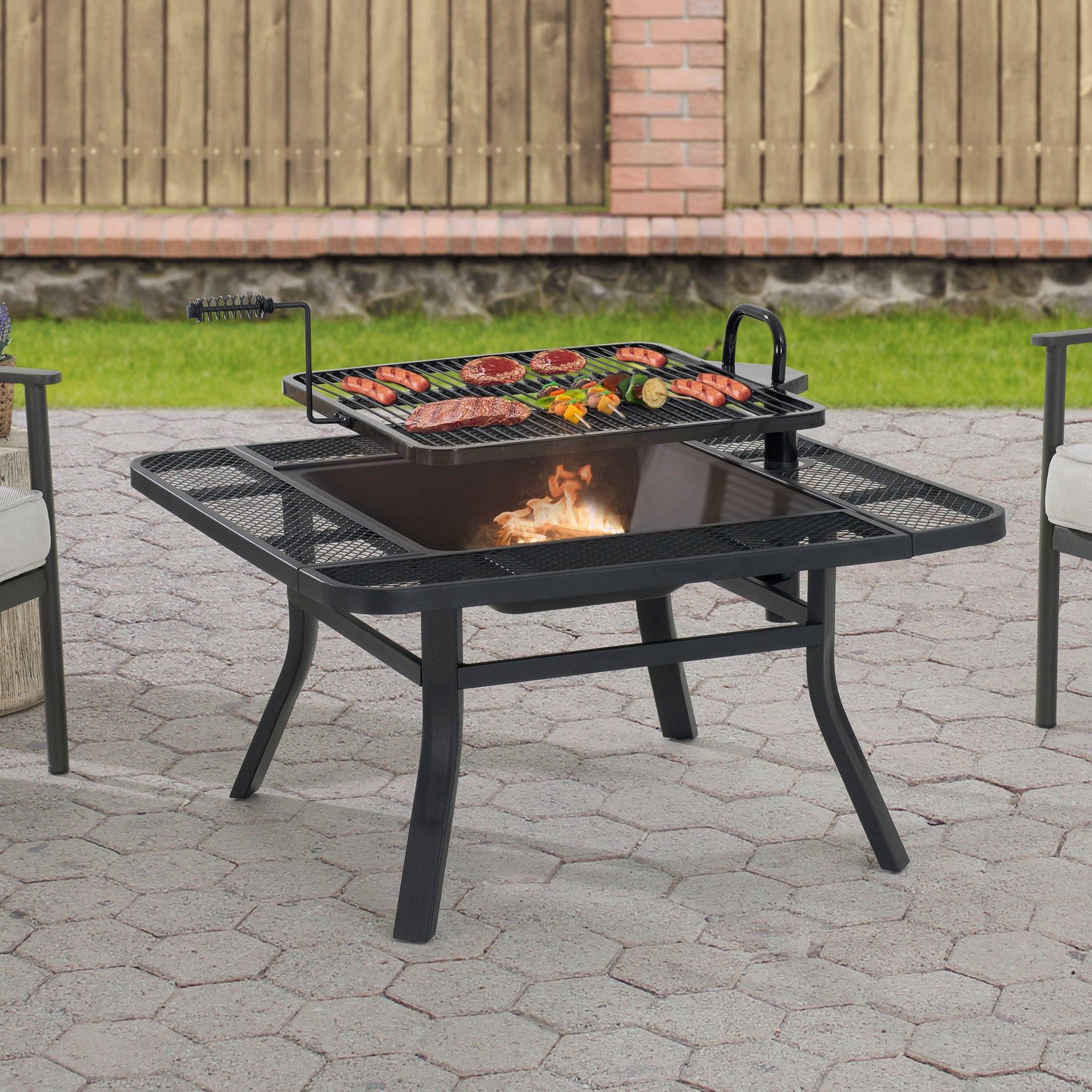 SUNJOY 38 Inch Large Outdoor Fire Pit with Adjustable Grill and Poker.