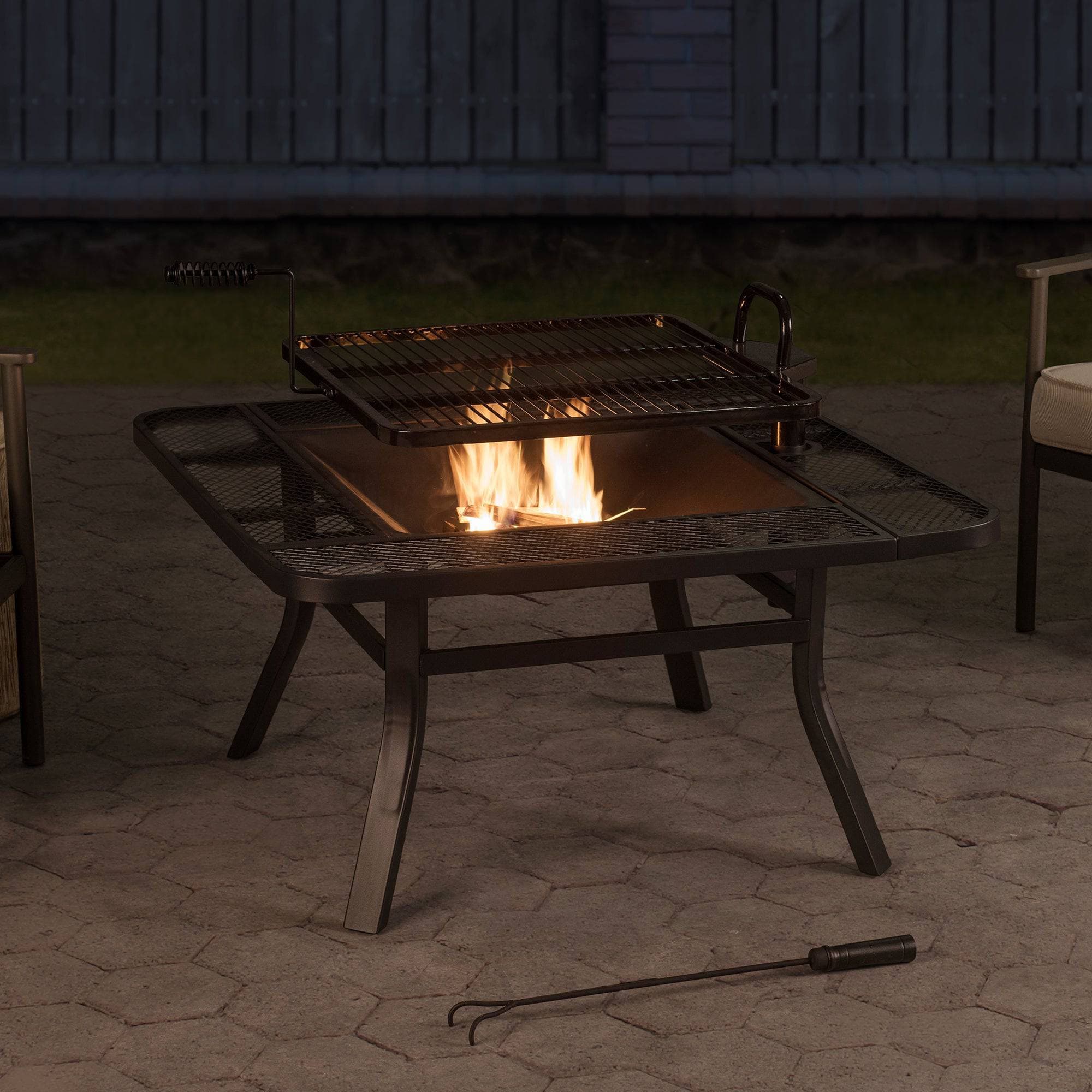SUNJOY 38 Inch Large Outdoor Fire Pit with Adjustable Grill and Poker.
