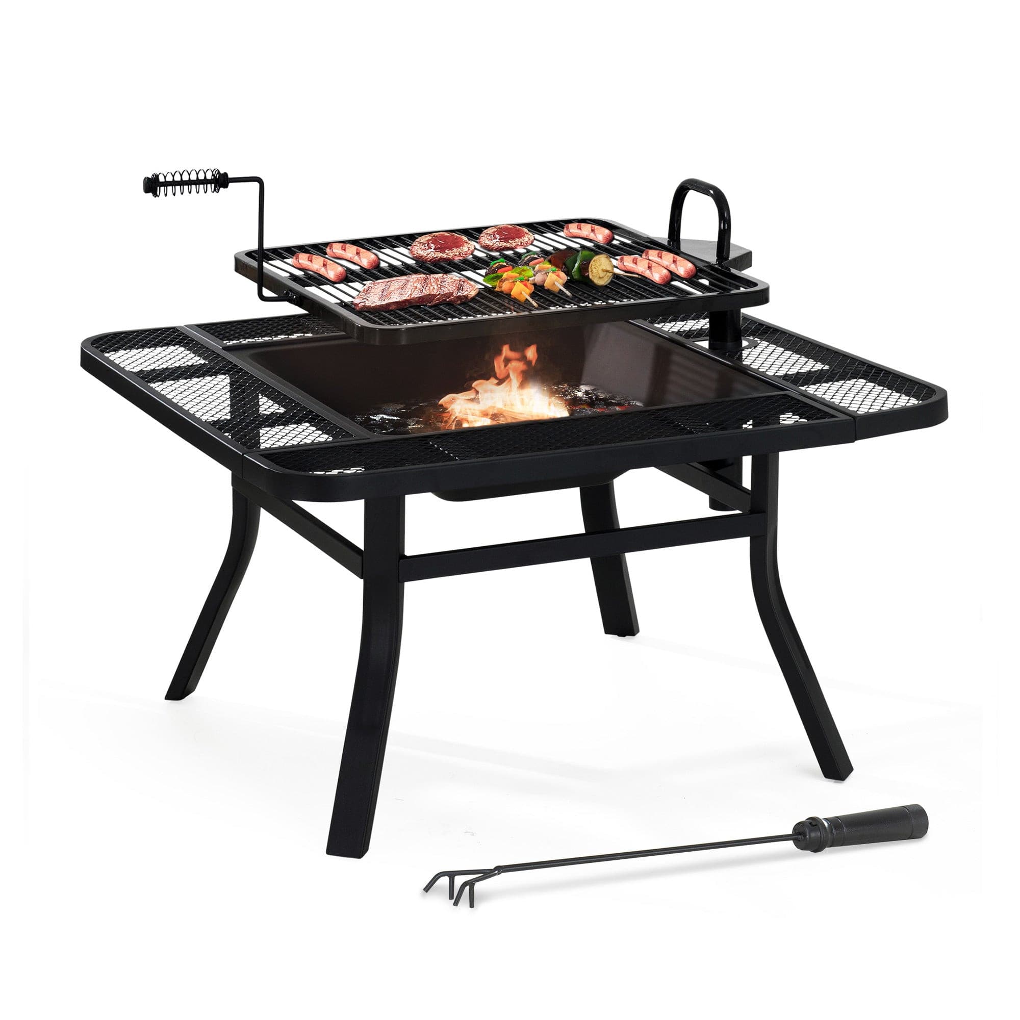 SUNJOY 38 Inch Large Outdoor Fire Pit with Adjustable Grill and Poker.