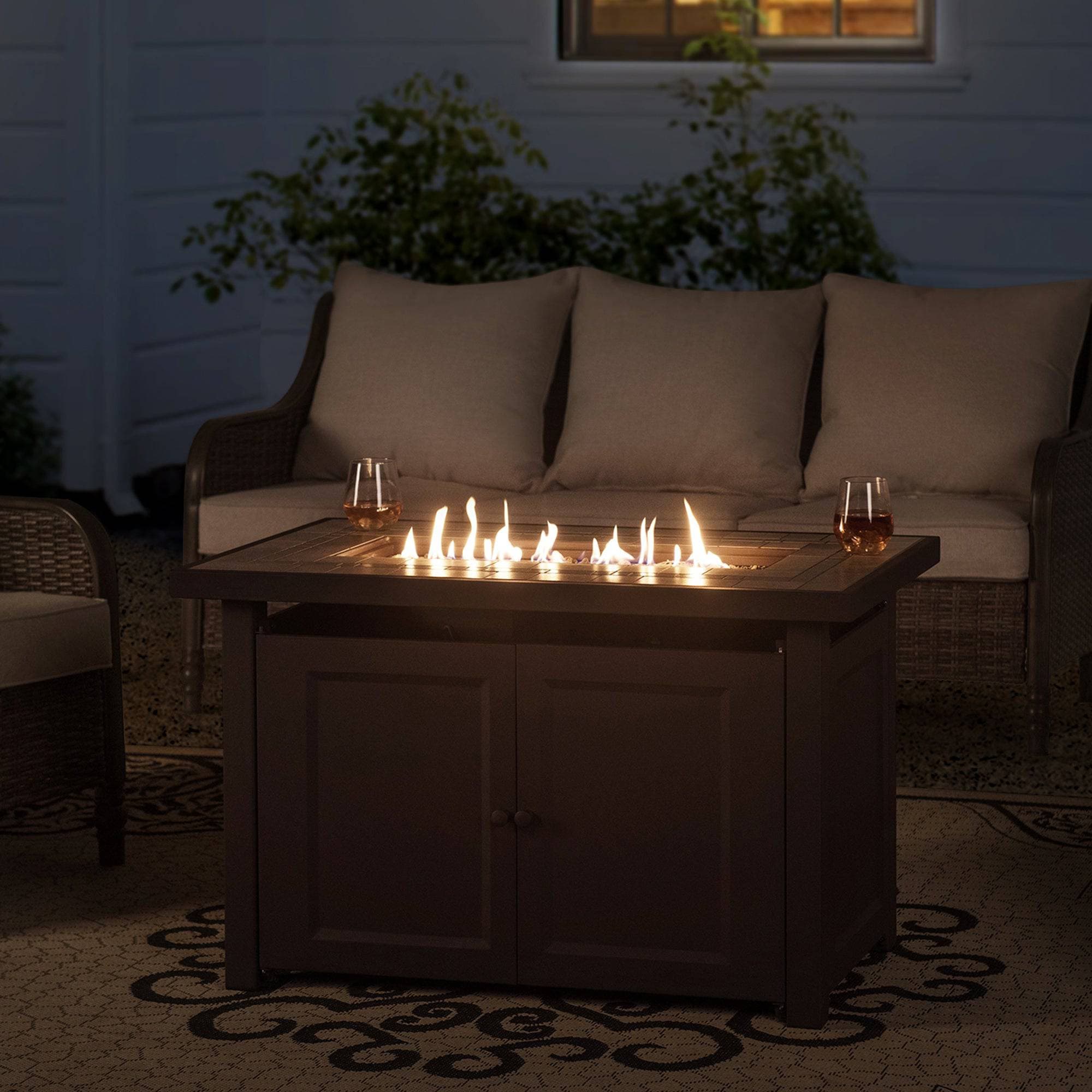 SUNJOY Propane Gas Fire Pit Table with Tile Tabletop & Lava Rocks.
