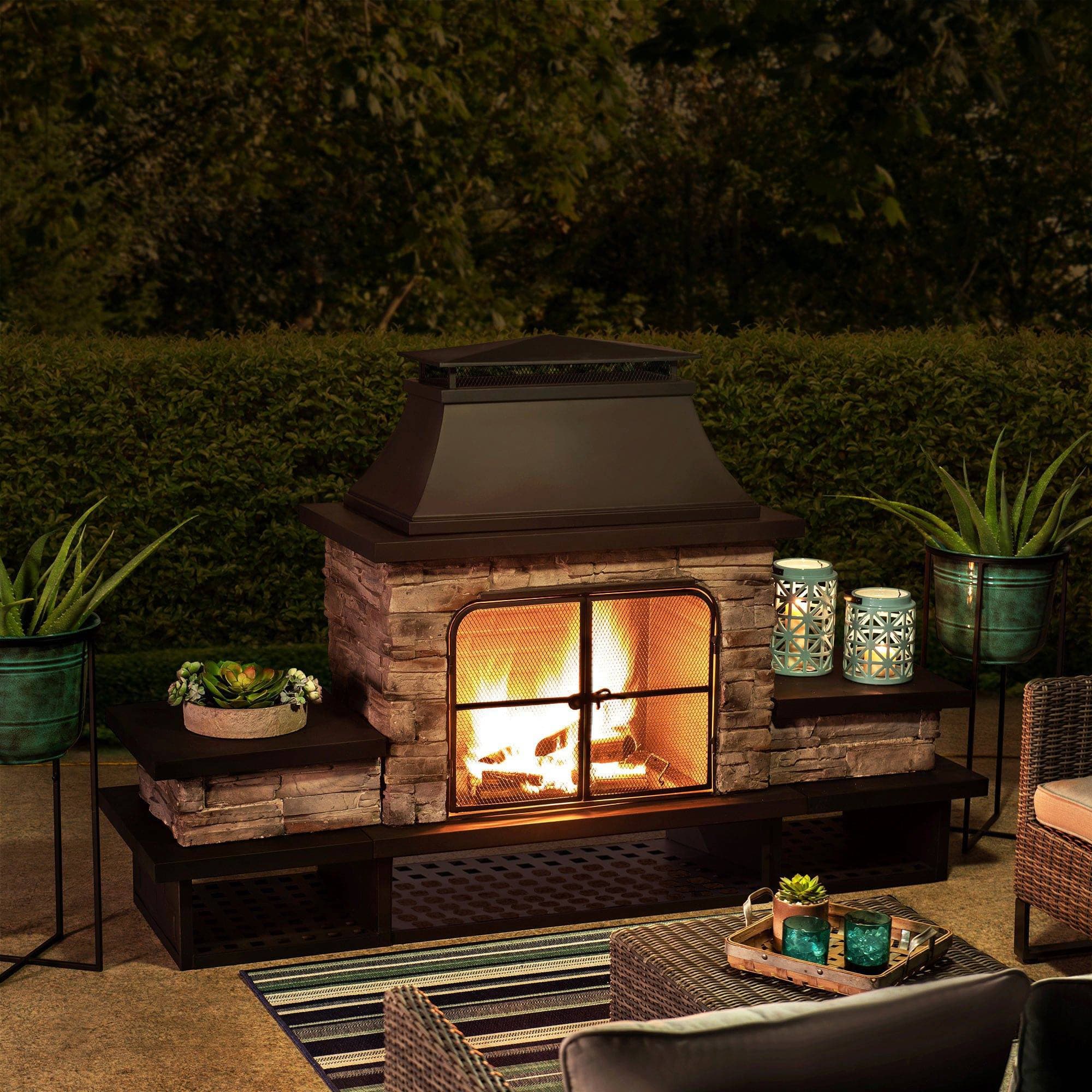 SUNJOY 48 Inch Wood Burning Stone Fireplace with Log Holders.