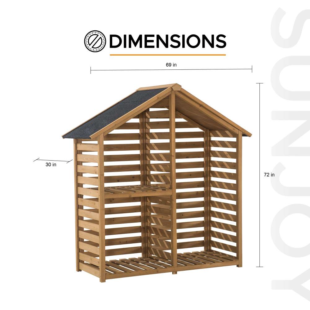 SUNJOY Outdoor Cedar Firewood Storage Rack Shed with Asphalt Roof.
