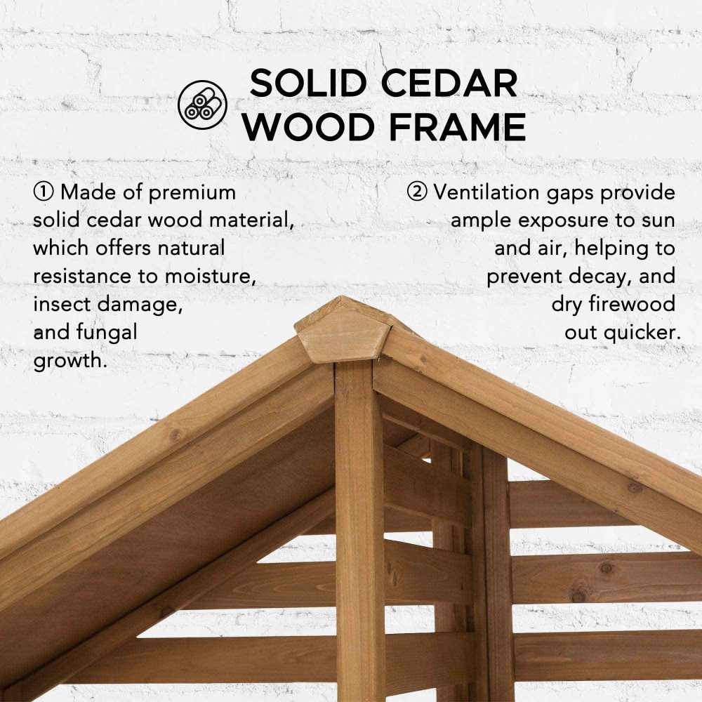 SUNJOY Outdoor Cedar Firewood Storage Rack Shed with Asphalt Roof.