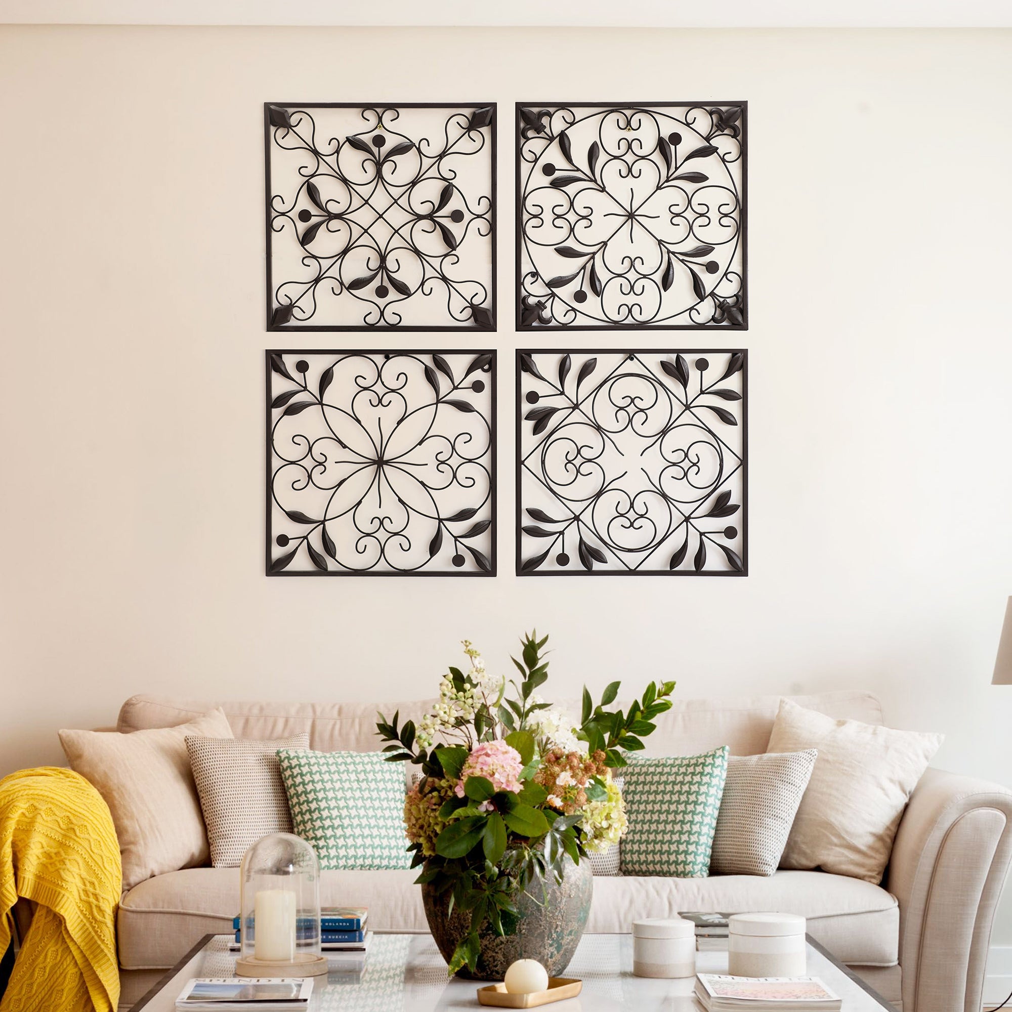 SUNJOY Brown 4-Panel Iron Wall Art.