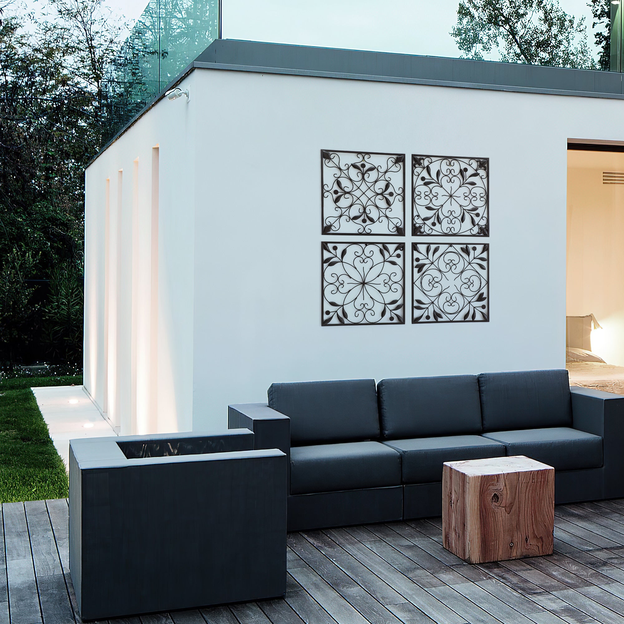 SUNJOY Brown 4-Panel Iron Wall Art.