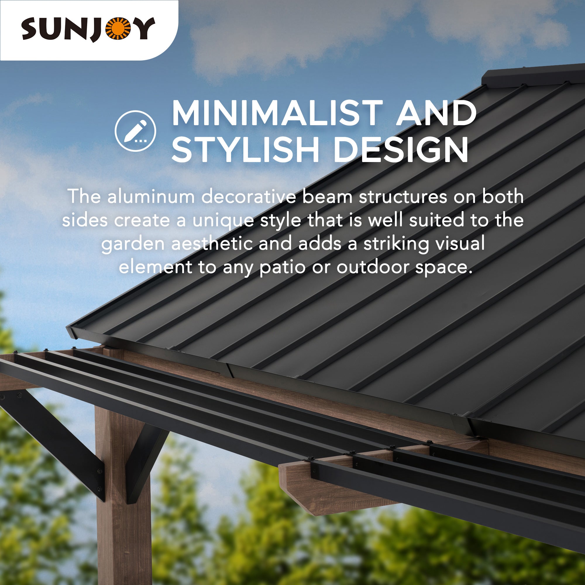 SUNJOY 13x13 Black Steel Gazebo with Decorative Beam.