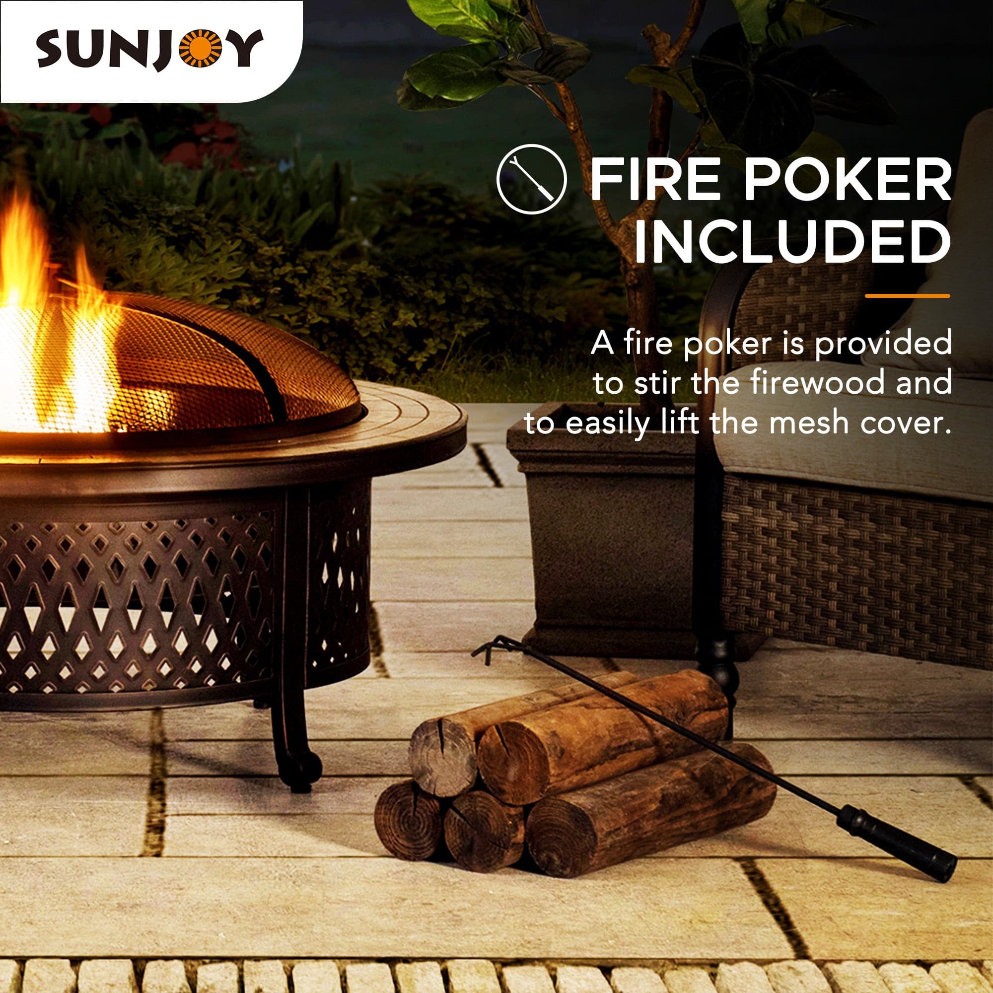 SUNJOY 40 Inch Outdoor Steel Fire Pit with Ceramic Tile Table Top.