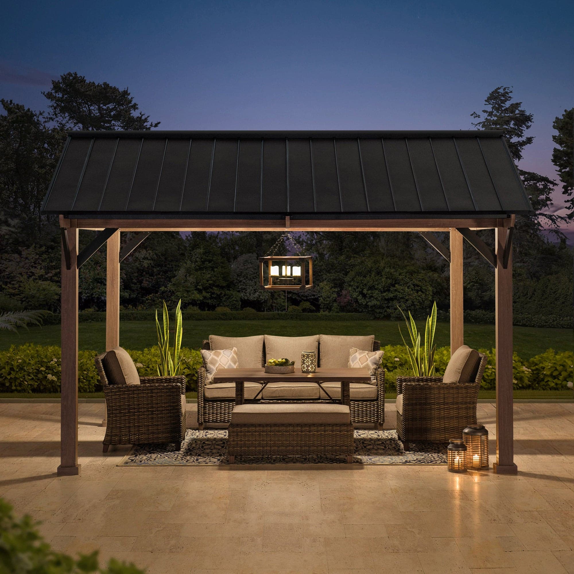 SUNJOY 13x13 Black Steel Gazebo with Decorative Beam.