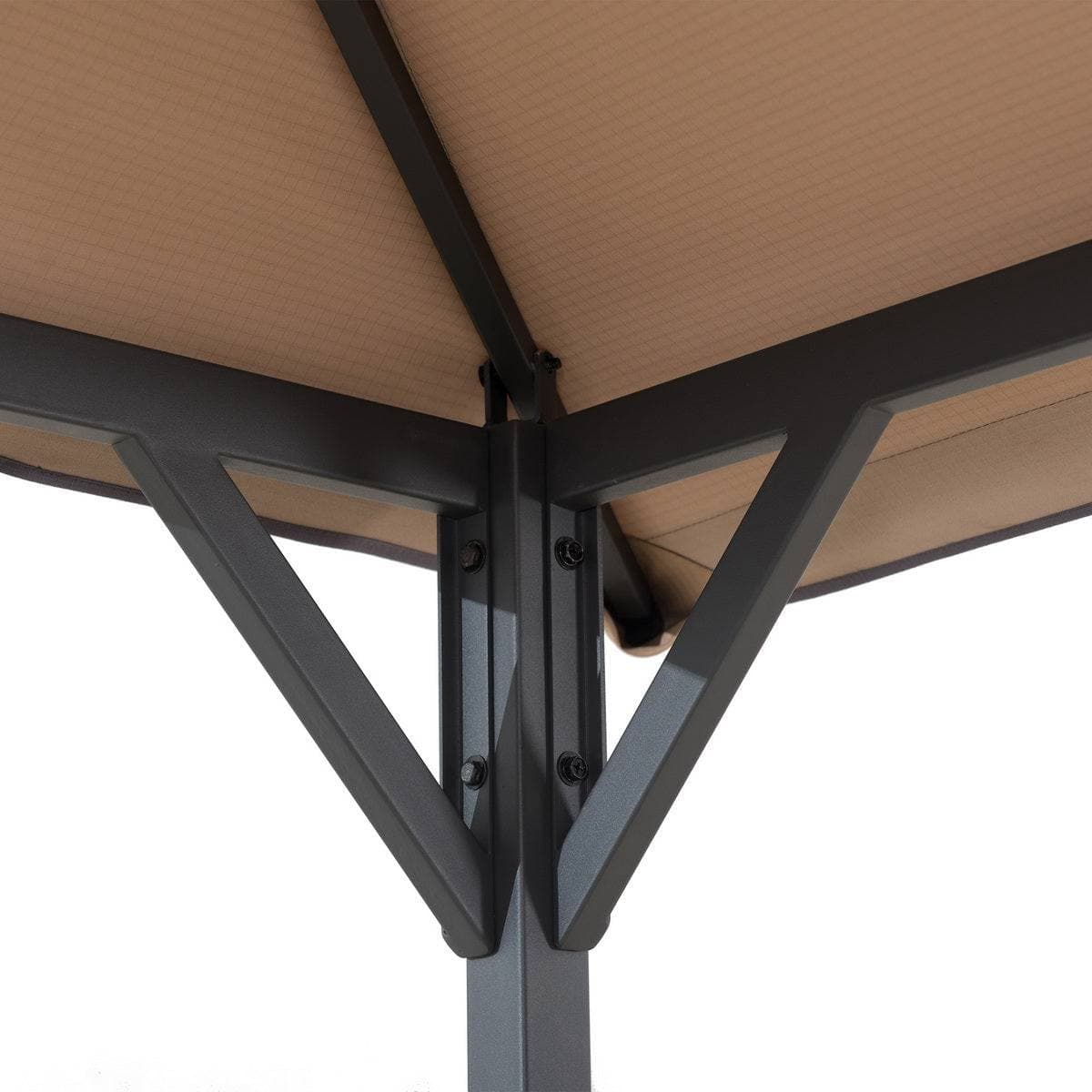 SUNJOY Outdoor Patio 5x8 Khaki 2-Tier Steel Backyard Soft Top Grill Gazebo with Bar Shelves and Hooks.