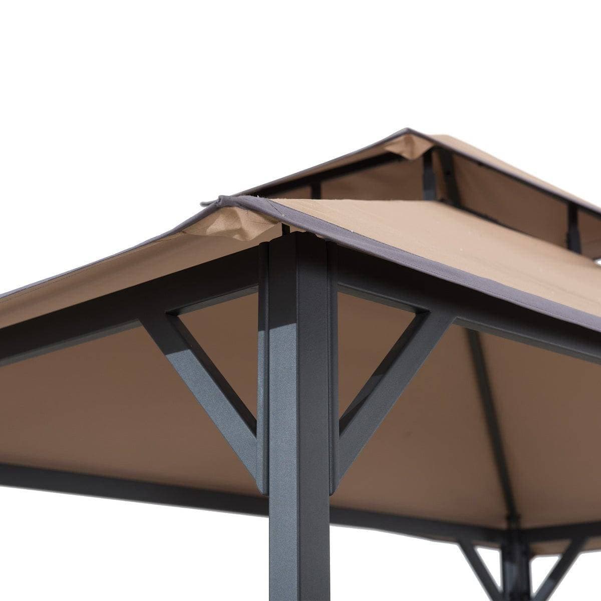 SUNJOY Outdoor Patio 5x8 Khaki 2-Tier Steel Backyard Soft Top Grill Gazebo with Bar Shelves and Hooks.