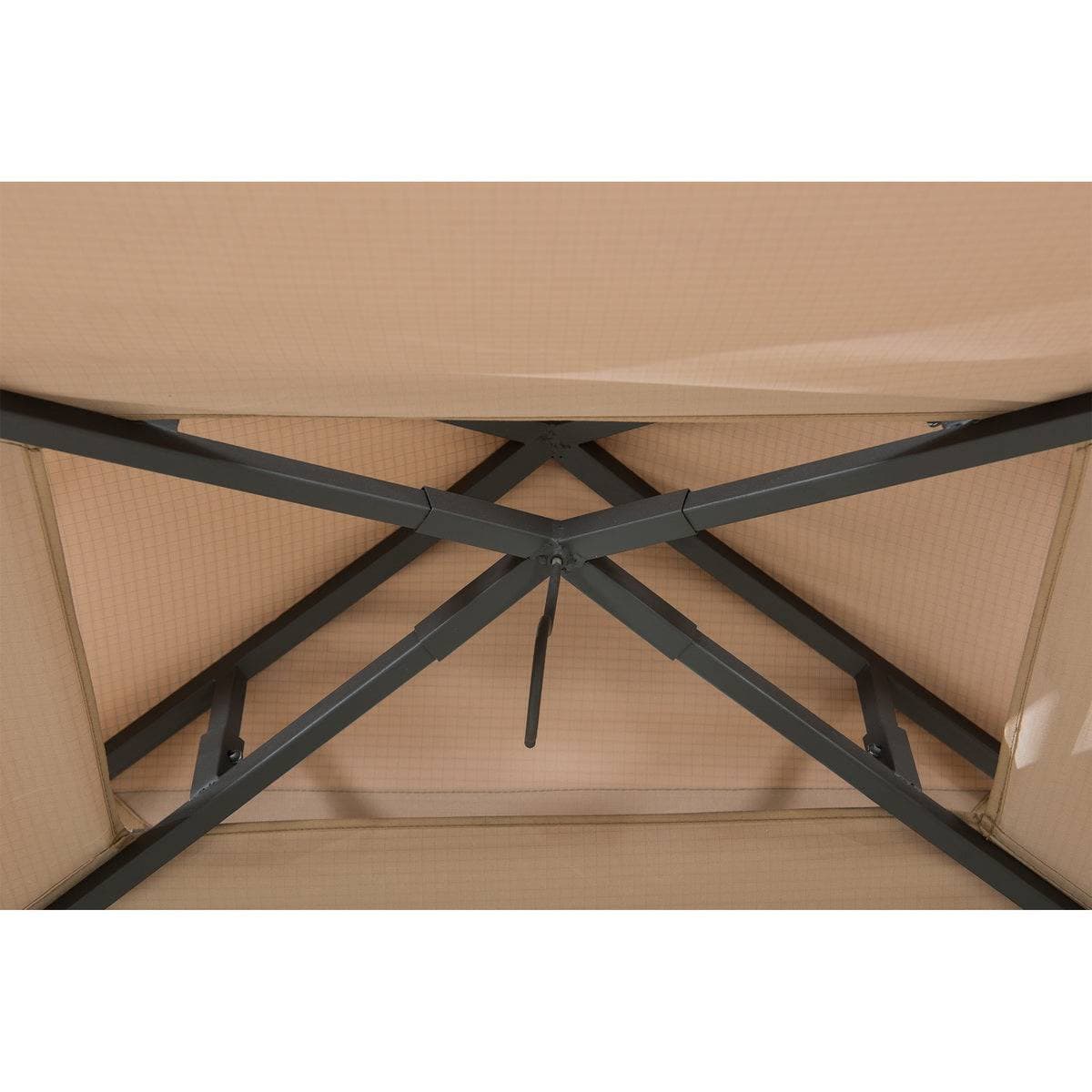 SUNJOY Outdoor Patio 5x8 Khaki 2-Tier Steel Backyard Soft Top Grill Gazebo with Bar Shelves and Hooks.