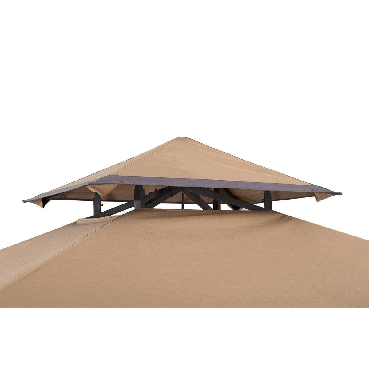 SUNJOY Outdoor Patio 5x8 Khaki 2-Tier Steel Backyard Soft Top Grill Gazebo with Bar Shelves and Hooks.