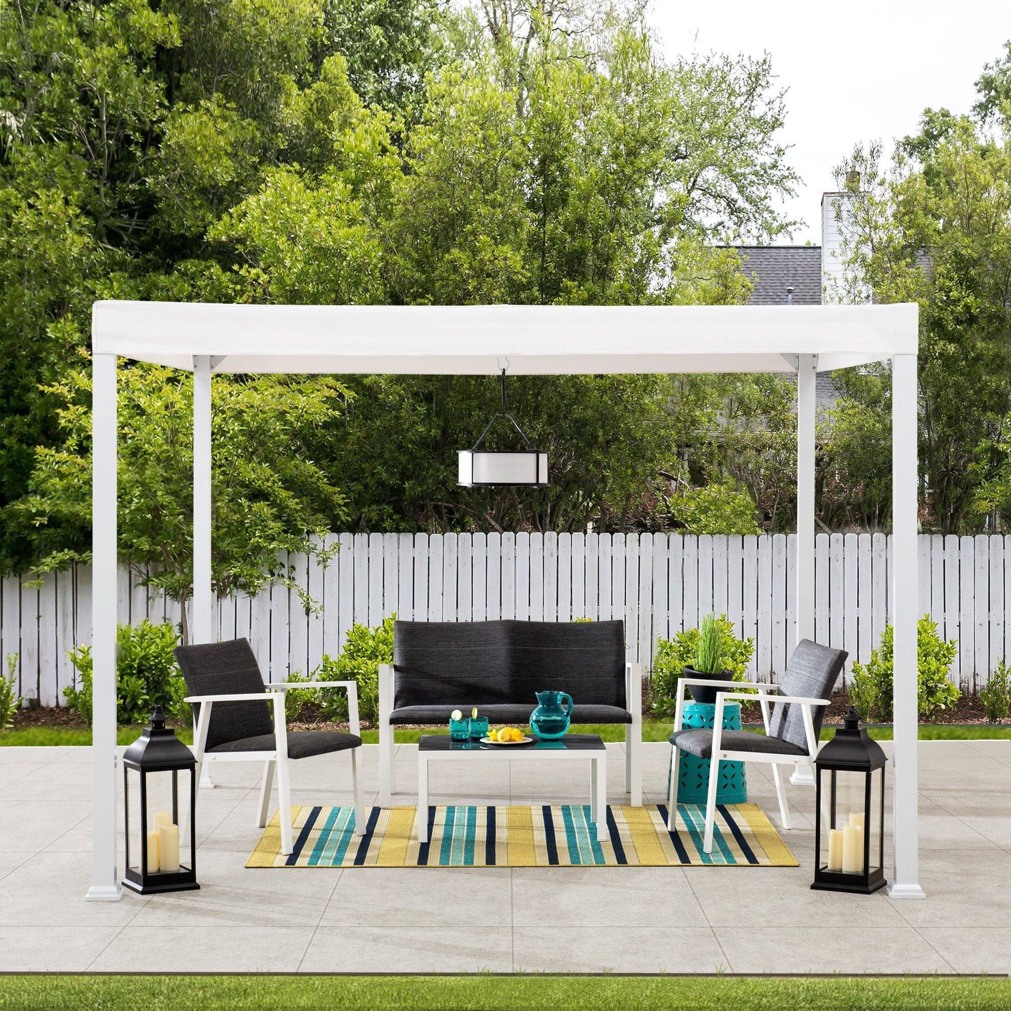 SUNJOY 10x10 White Steel Flat Top Gazebo with Ceiling Hook.