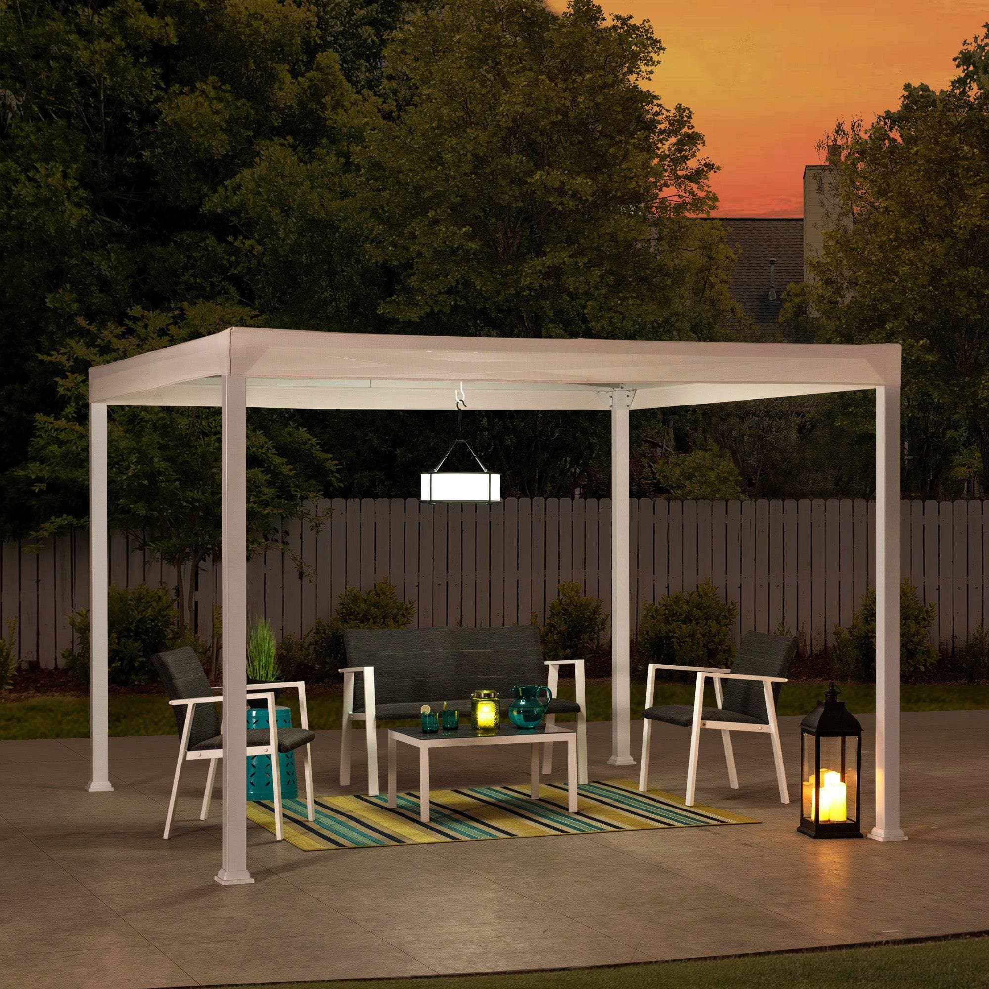 SUNJOY 10x10 White Steel Flat Top Gazebo with Ceiling Hook.