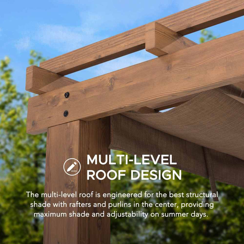 SUNJOY 11x13 Backyard Aluminum Pergola with Retractable Sling Canopy.