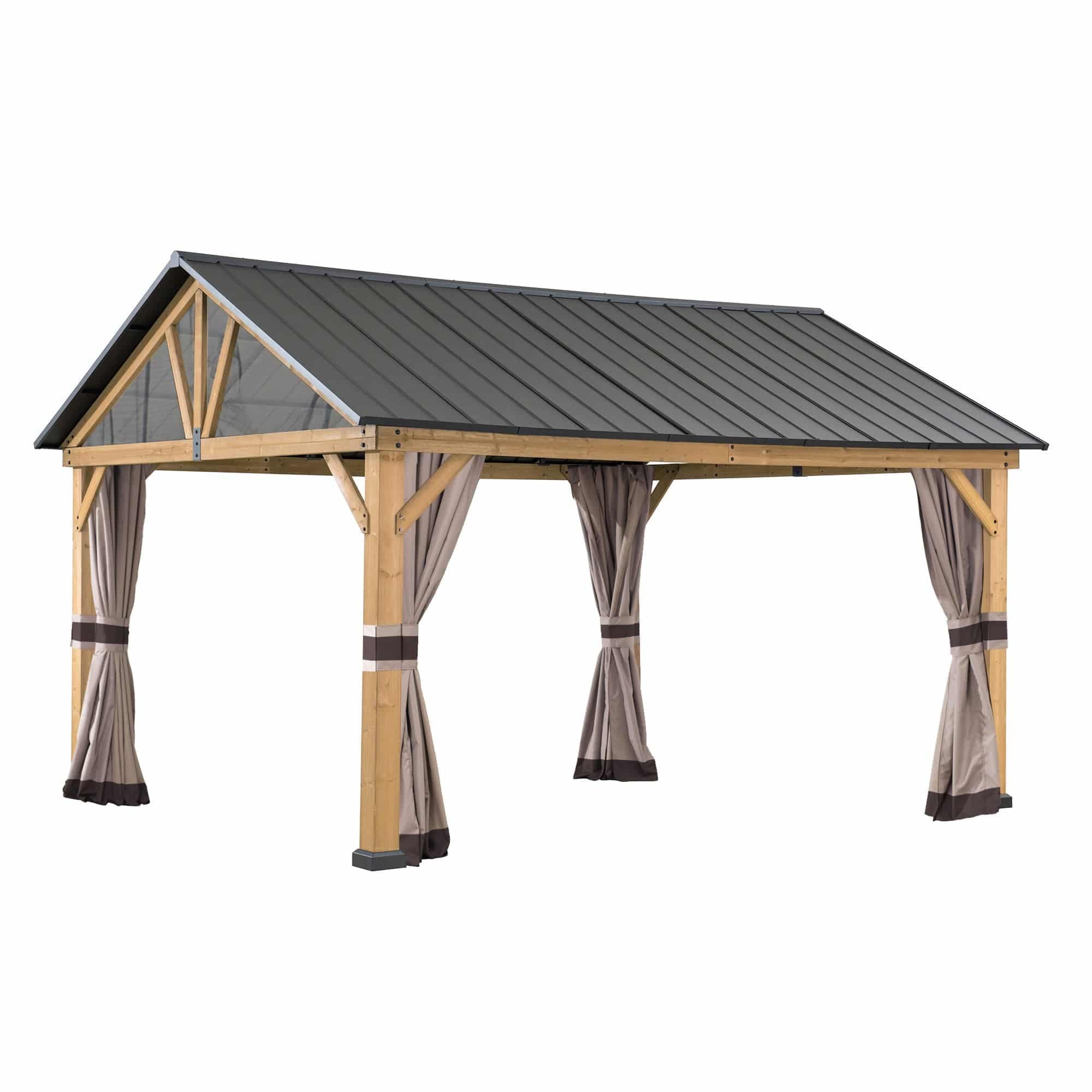 SUNJOY Replacement Curtains for 11 ft. ×13 ft. Wood-Framed Gable Roof Gazebos (W/Netting Tube).