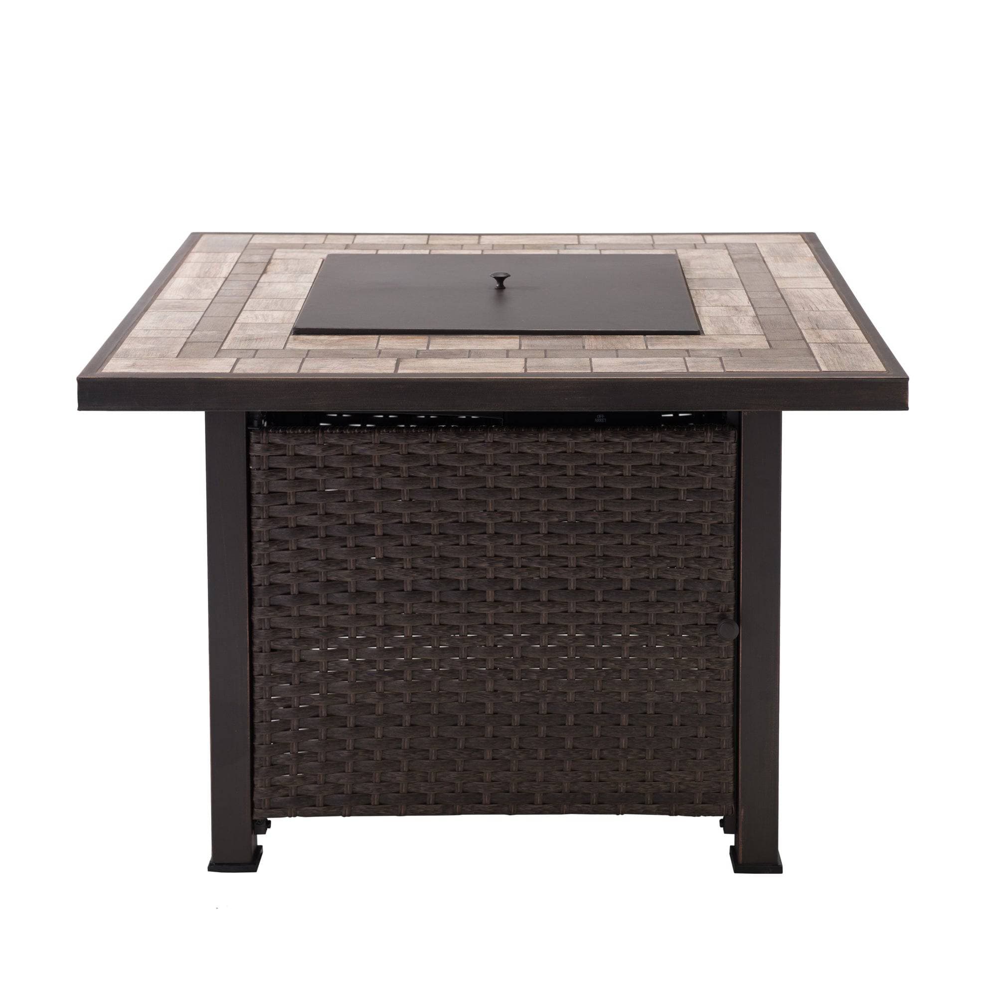 SUNJOY 38 Inch Wicker & Ceramic Fire Pit Table with Lava Rocks.