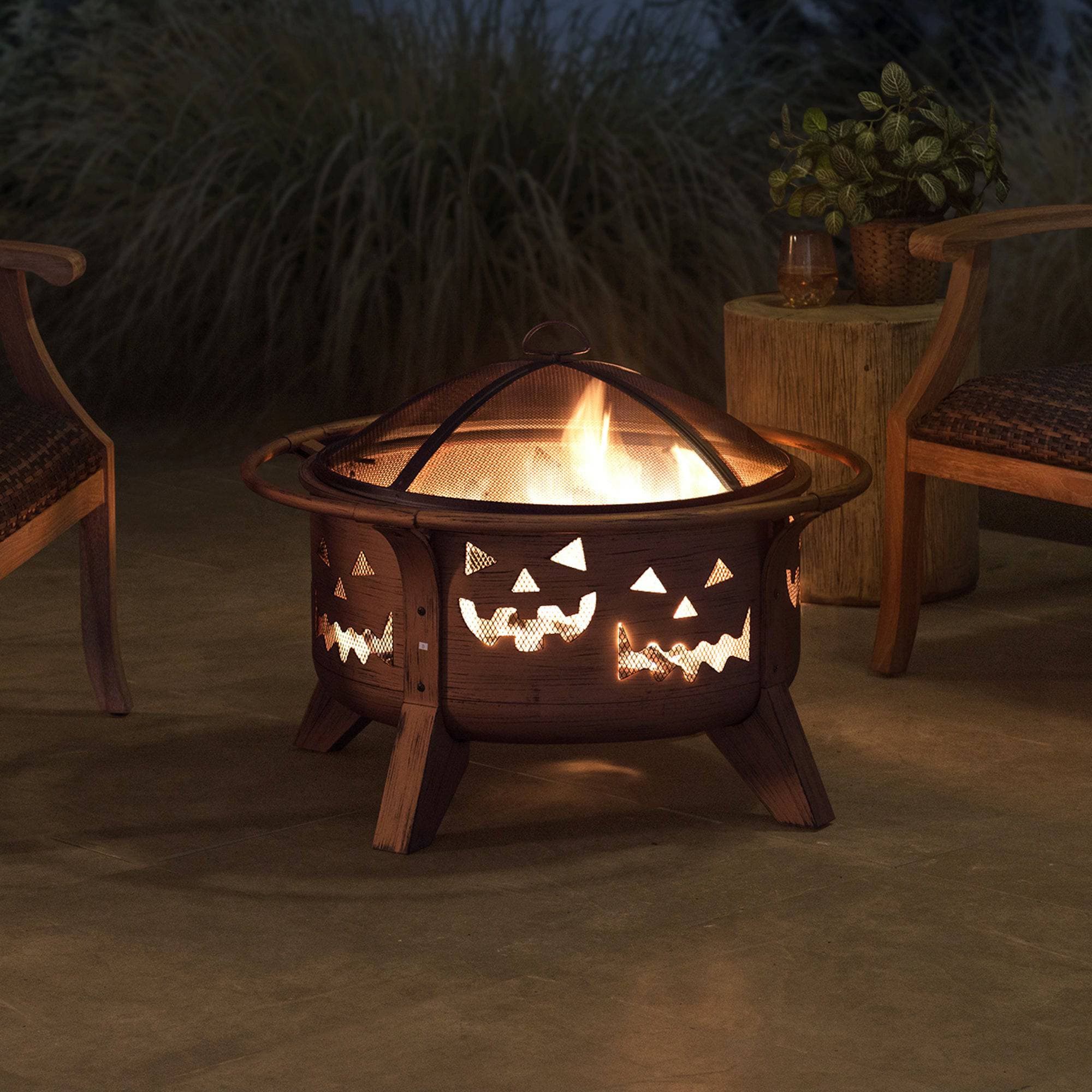 SUNJOY 30 Inch Copper Steel Holiday Fire Pit with Spark Screen & Poker.