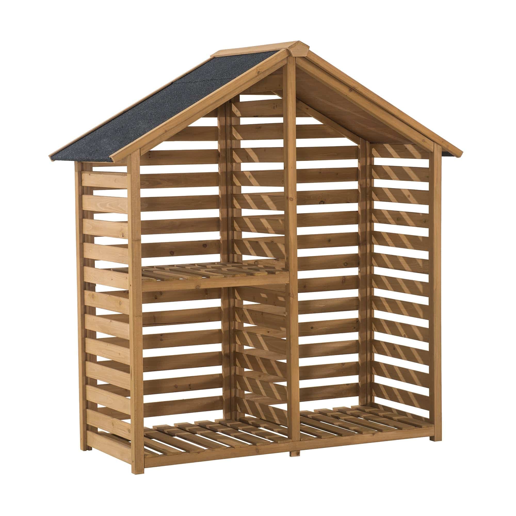 SUNJOY Outdoor Cedar Firewood Storage Rack Shed with Asphalt Roof.