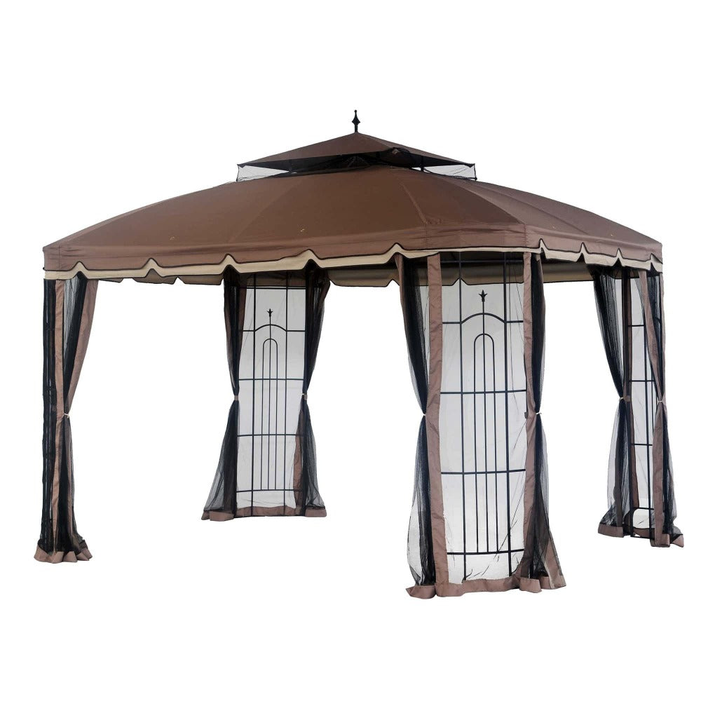 SUNJOY Black+Ginger Snap Replacement Mosquito Netting For Bay Window Gazebo (10X12 Ft) L-GZ329PST-2 Sold At Big Lots.