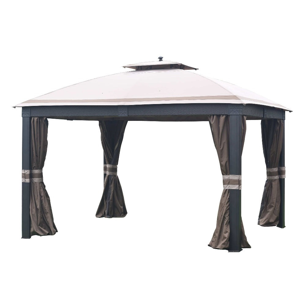 SUNJOY Khaki+Light Brown Replacement Canopy (Deluxe Version) For Easy Up Wicker Gazebo (10X12 Ft) L-GZ815PCO-F Sold At Lowe's.