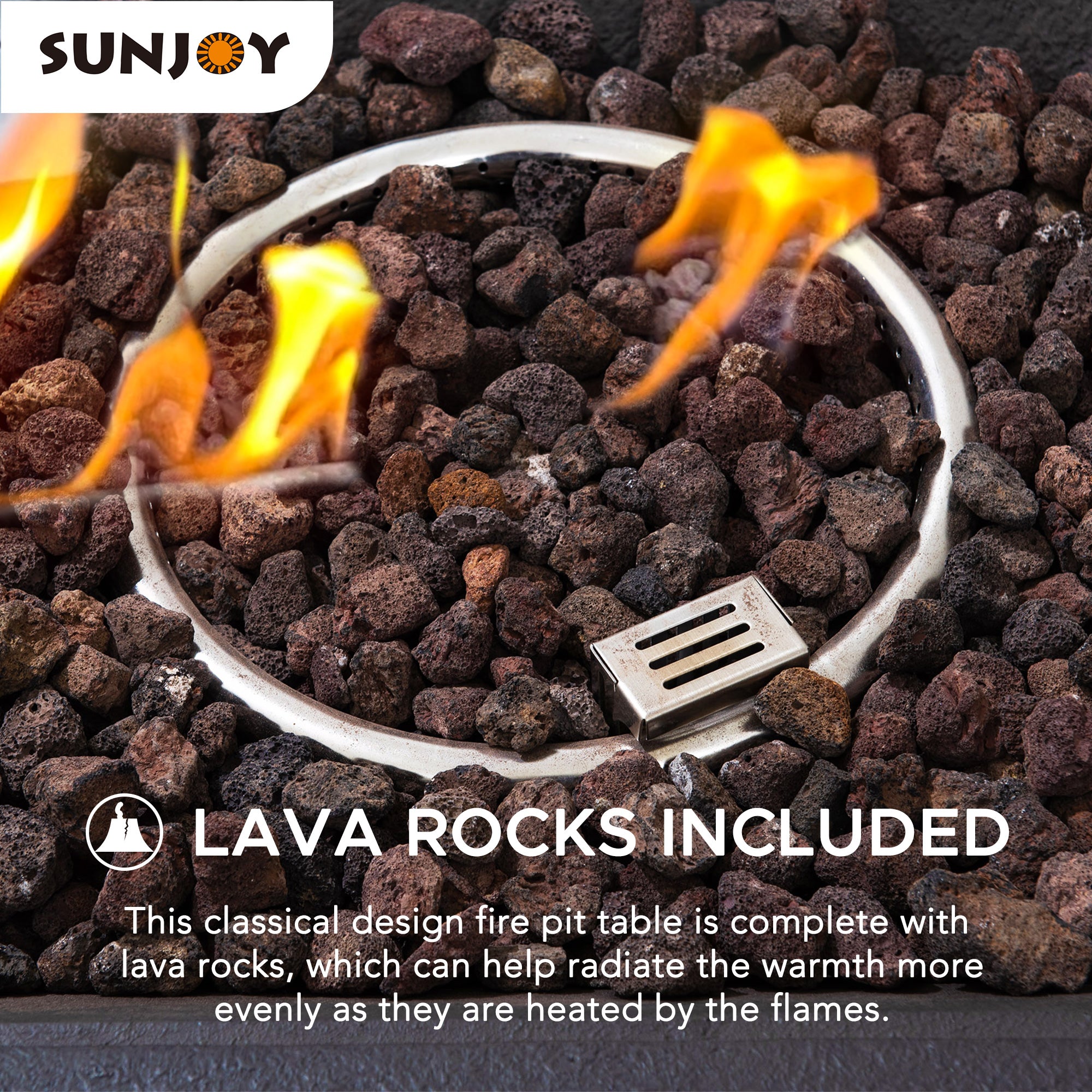 SUNJOY 28 Inch Outdoor Propane Gas Fire Pit Table with Lava Rocks.