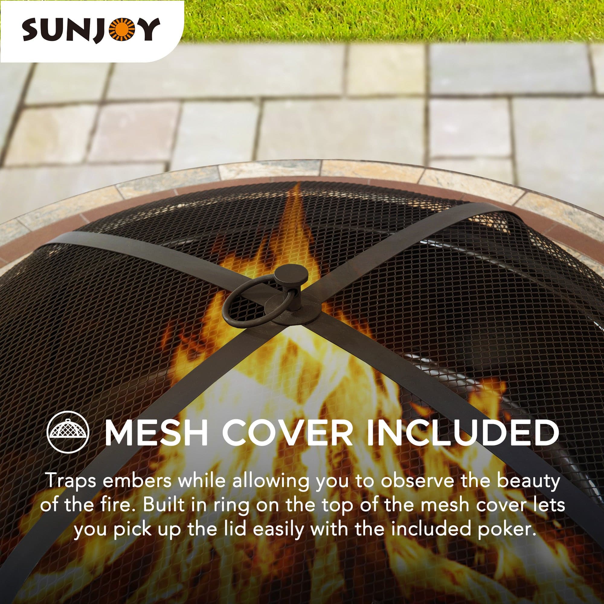 SUNJOY 40 Inch Outdoor Steel Fire Pit with Ceramic Tile Table Top.