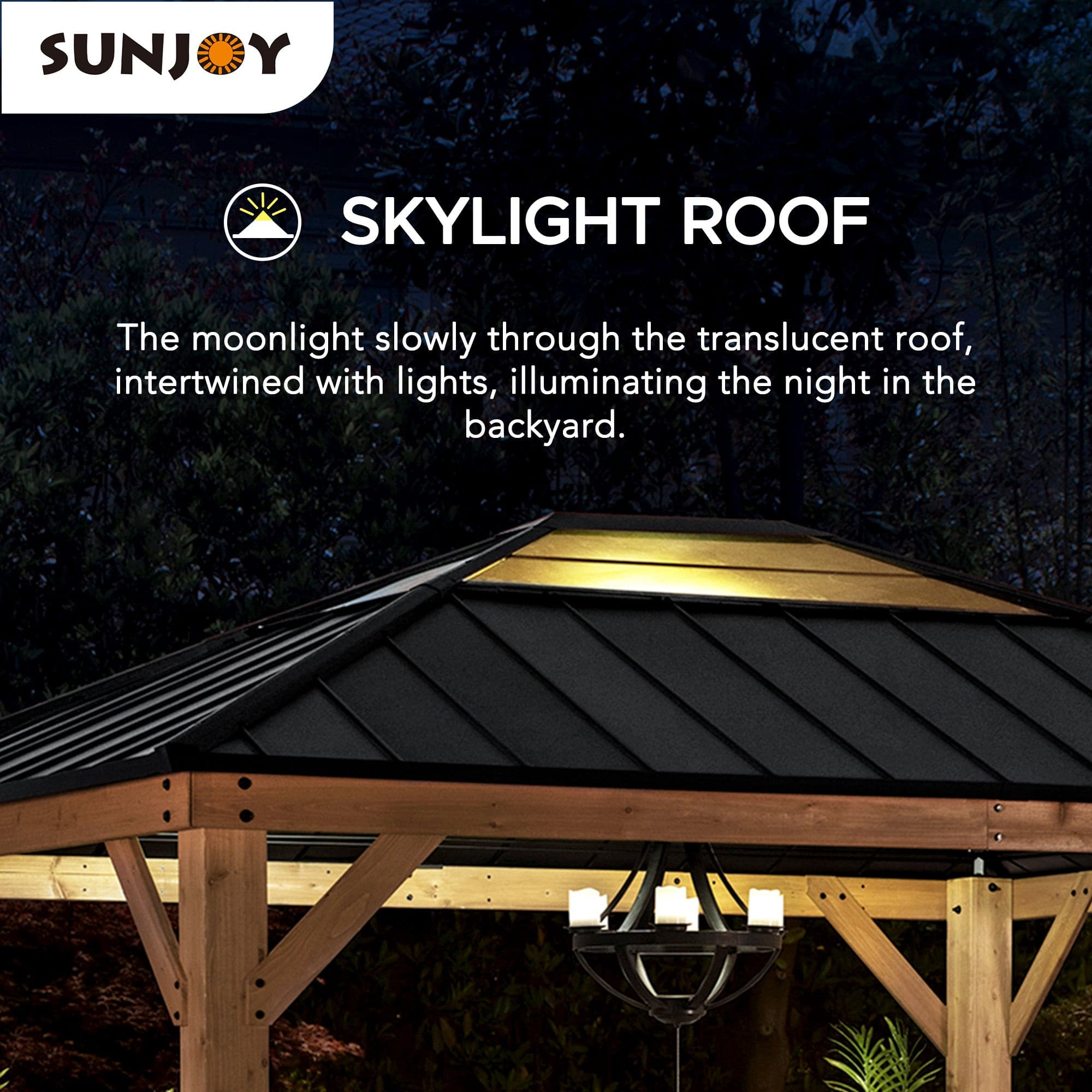 SUNJOY 11x13 Wooden Gazebo Kits with Skylight and Ceiling Hook.