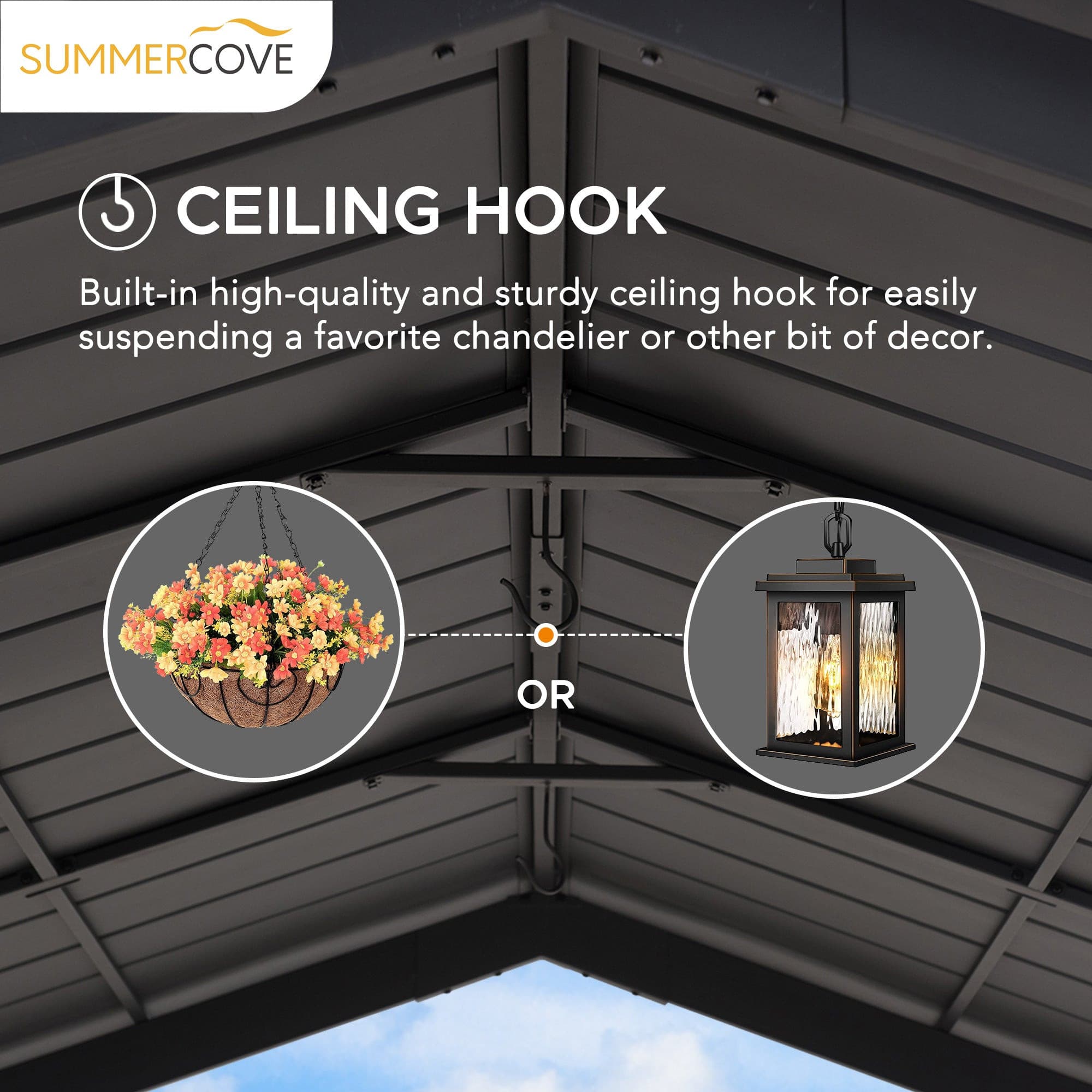 SUNJOY 11x13 Slanted Roof Cedar Gazebo with Ceiling Hook.