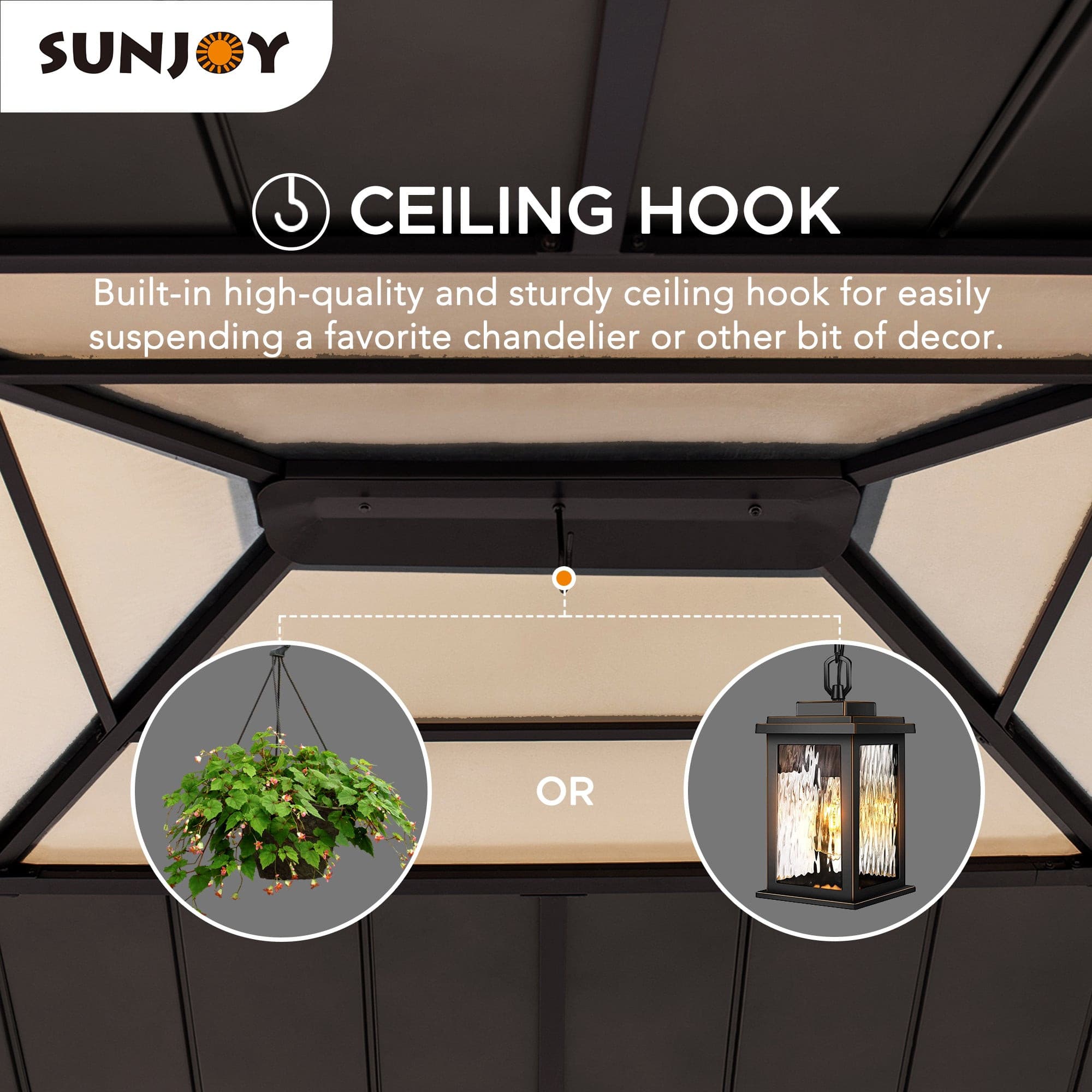SUNJOY 11x13 Wooden Gazebo Kits with Skylight and Ceiling Hook.