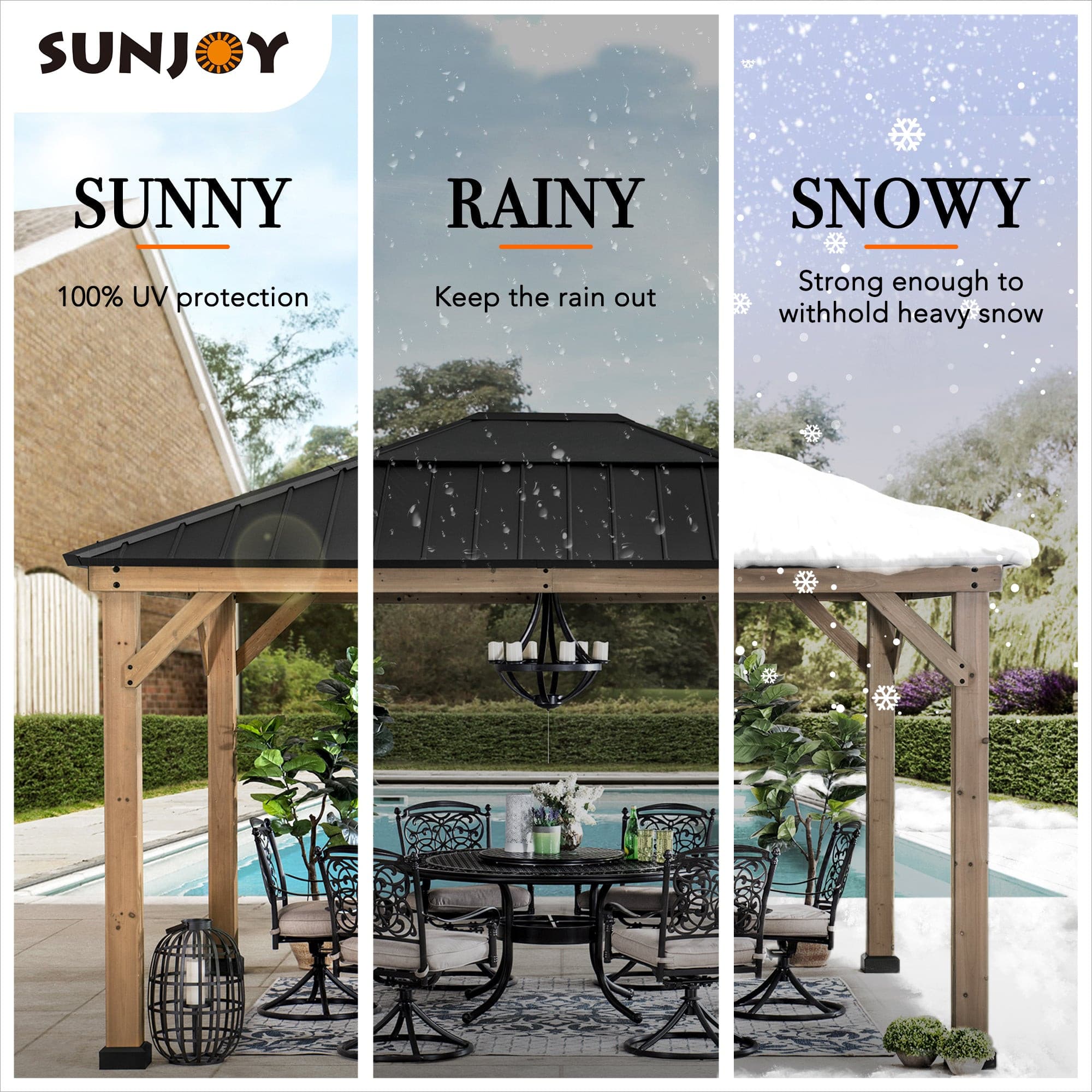 SUNJOY 11x13 Wooden Gazebo Kits with Skylight and Ceiling Hook.