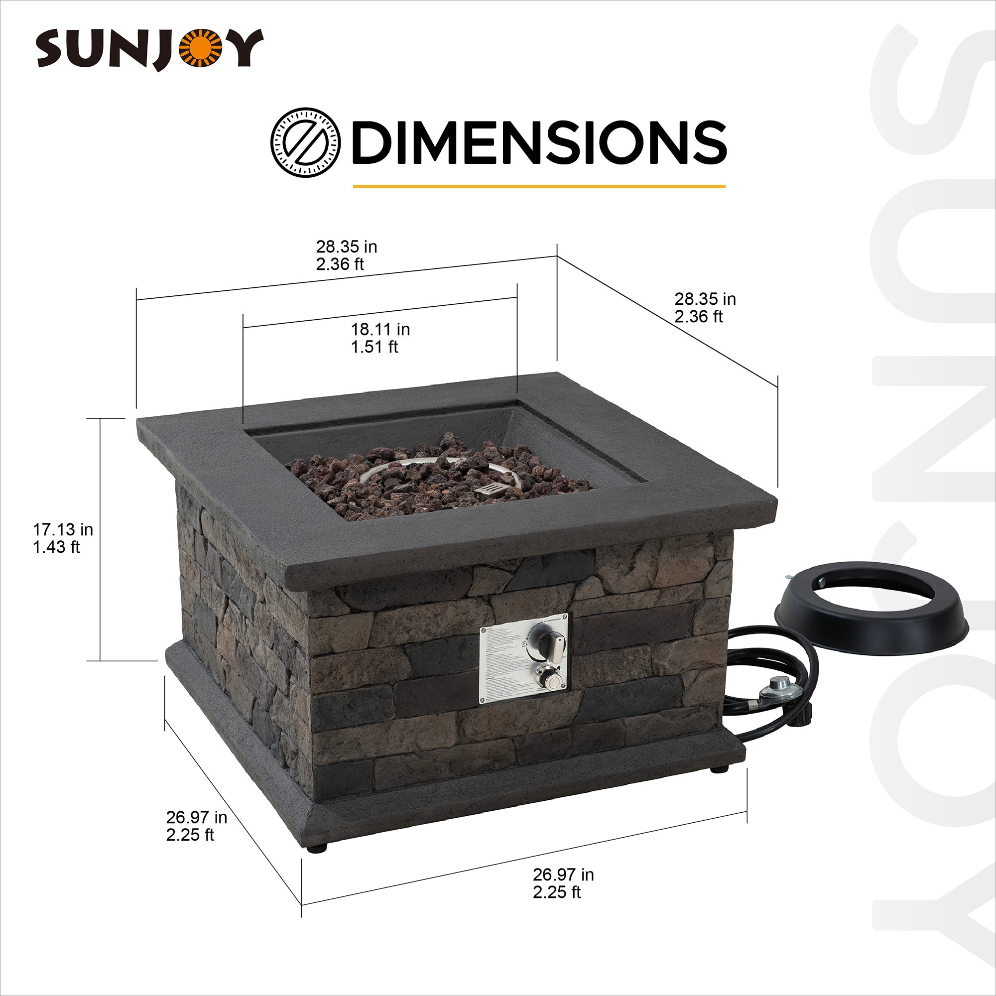 SUNJOY 28 Inch Outdoor Propane Gas Fire Pit Table with Lava Rocks.