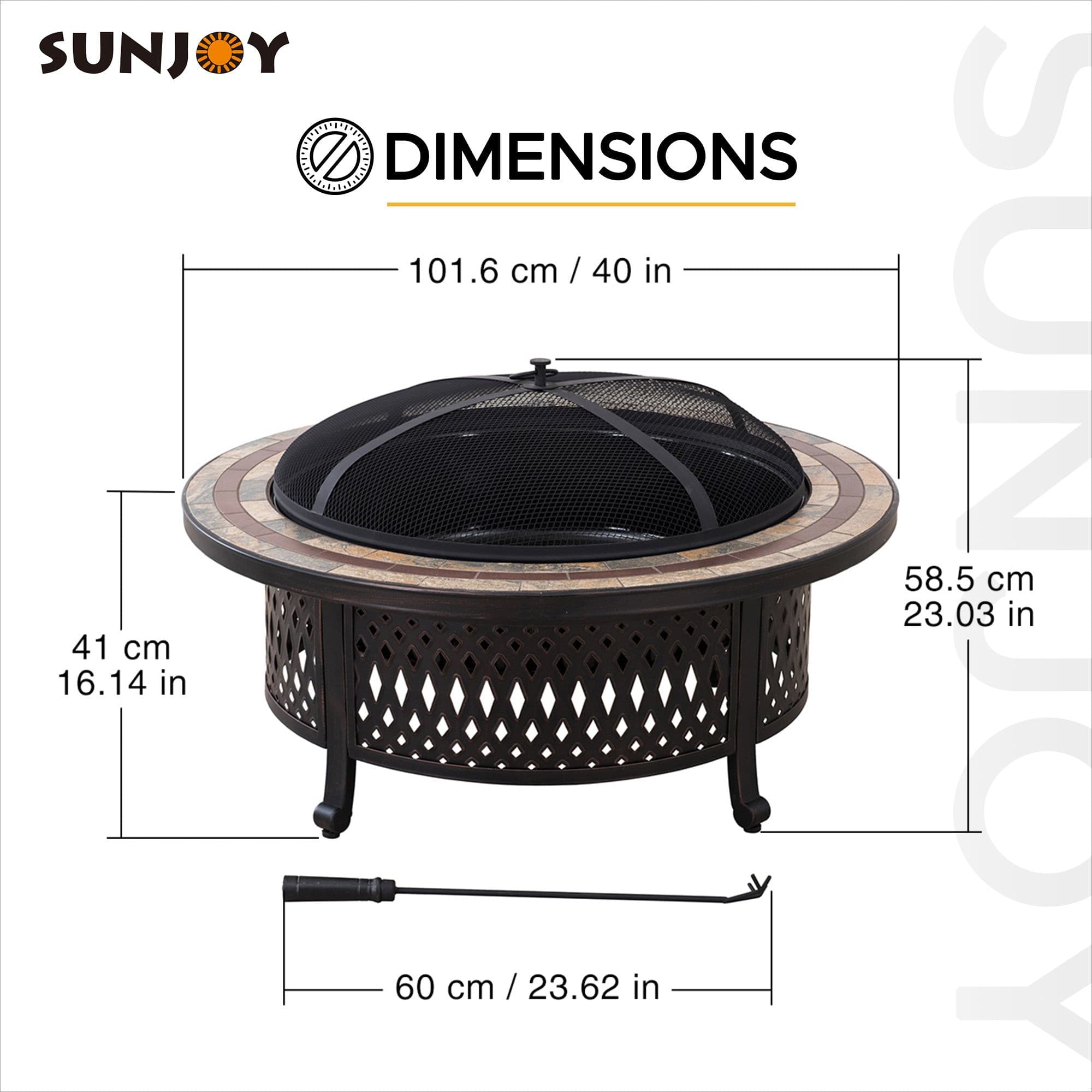 SUNJOY 40 Inch Outdoor Steel Fire Pit with Ceramic Tile Table Top.