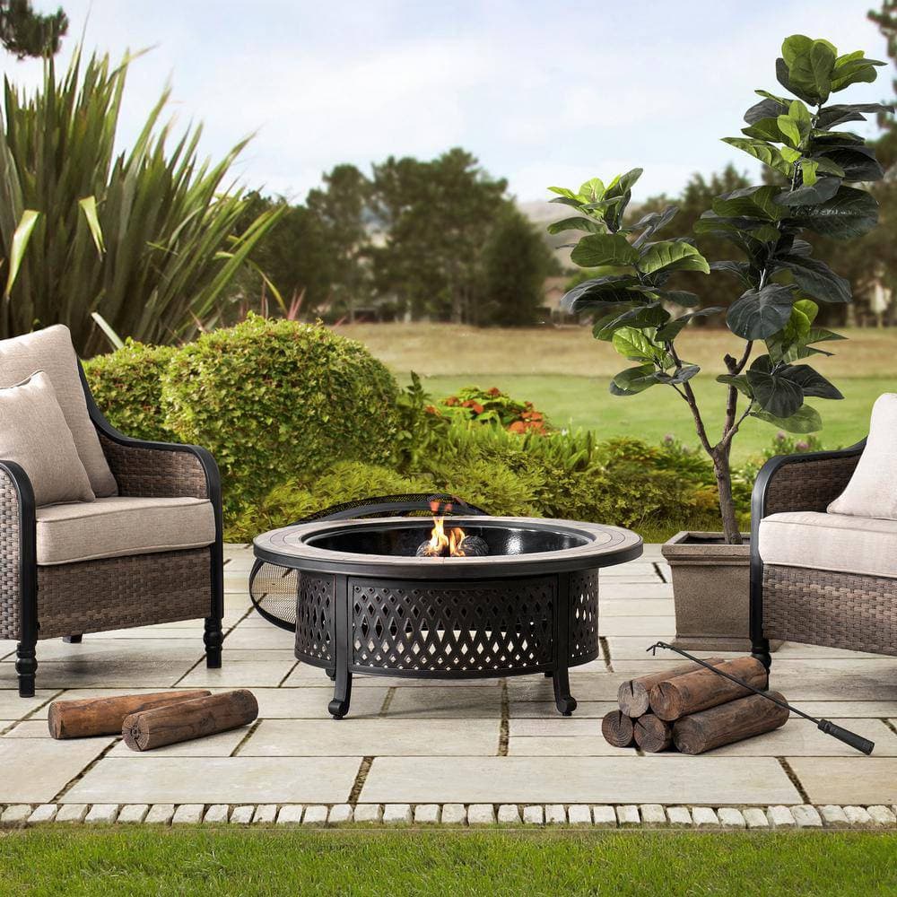 SUNJOY 40 Inch Outdoor Steel Fire Pit with Ceramic Tile Table Top.