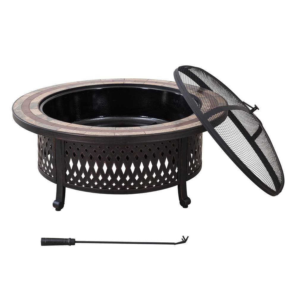 SUNJOY 40 Inch Outdoor Steel Fire Pit with Ceramic Tile Table Top.