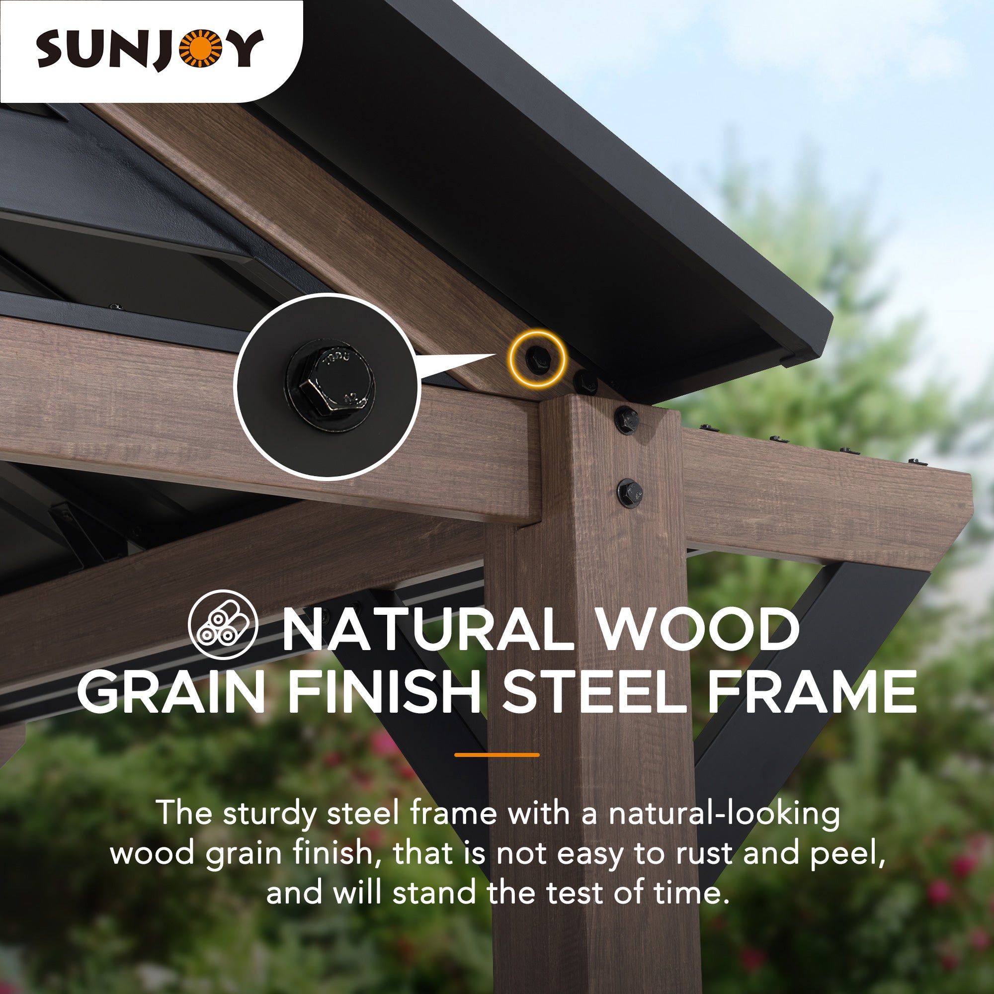 SUNJOY 13x13 Black Steel Gazebo with Decorative Beam.