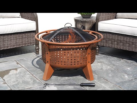 SUNJOY 30 Inch Copper Steel Holiday Fire Pit with Spark Screen & Poker.