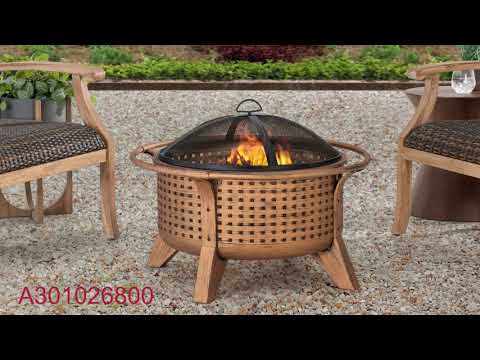 SUNJOY 30 Inch Copper Steel Holiday Fire Pit with Spark Screen & Poker.