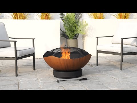 SUNJOY 32 Inch Copper Steel Outdoor Wood Fire Pit with Spark Screen.