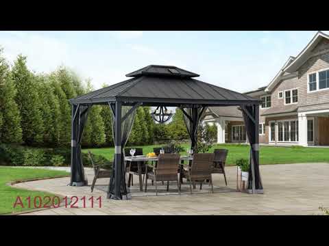 SUNJOY 10x12 Gazebo with Mosquito Netting and Solar Panel.
