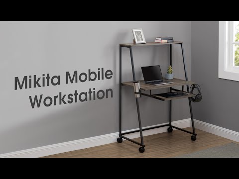 SUNJOY 33" Simplistic Mobile Computer Desk with Lockable Wheels, Cup Holder and Headset Hook.