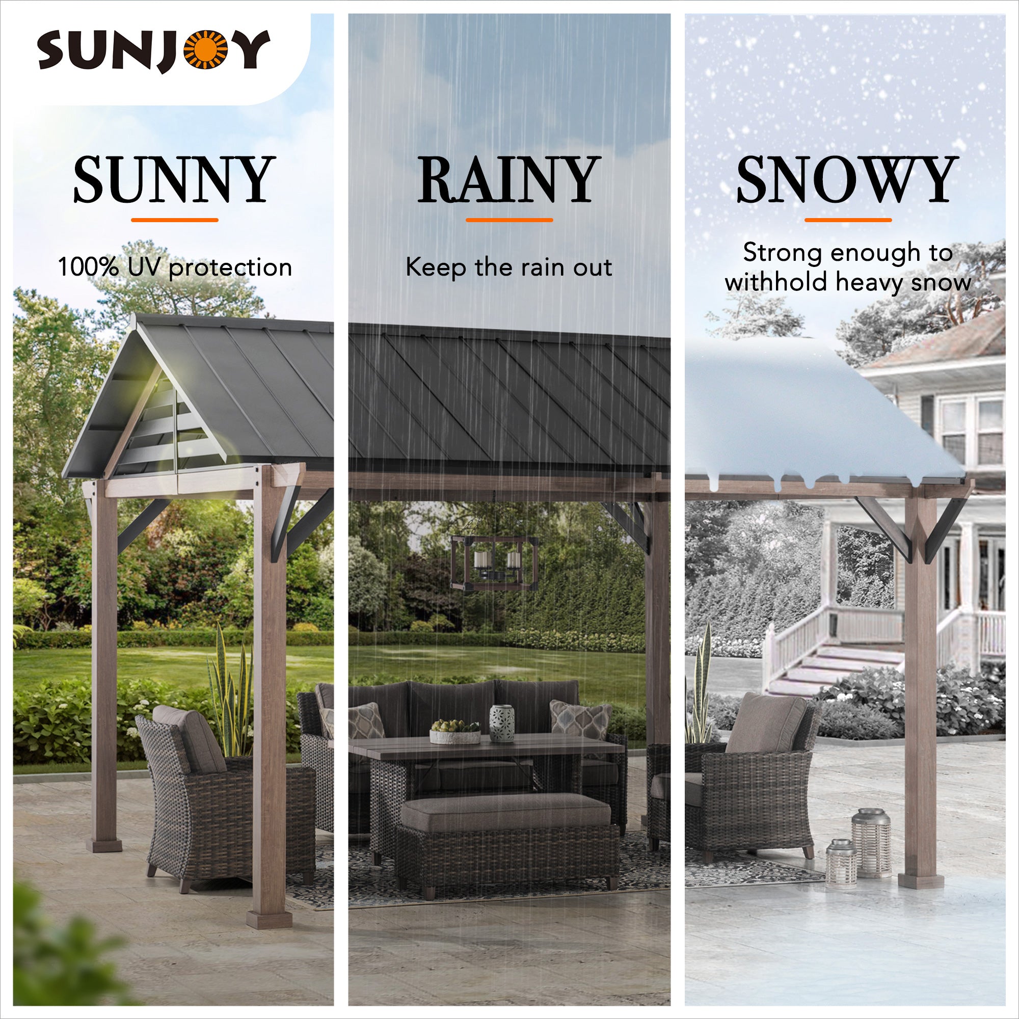 SUNJOY 13x13 Black Steel Gazebo with Decorative Beam.