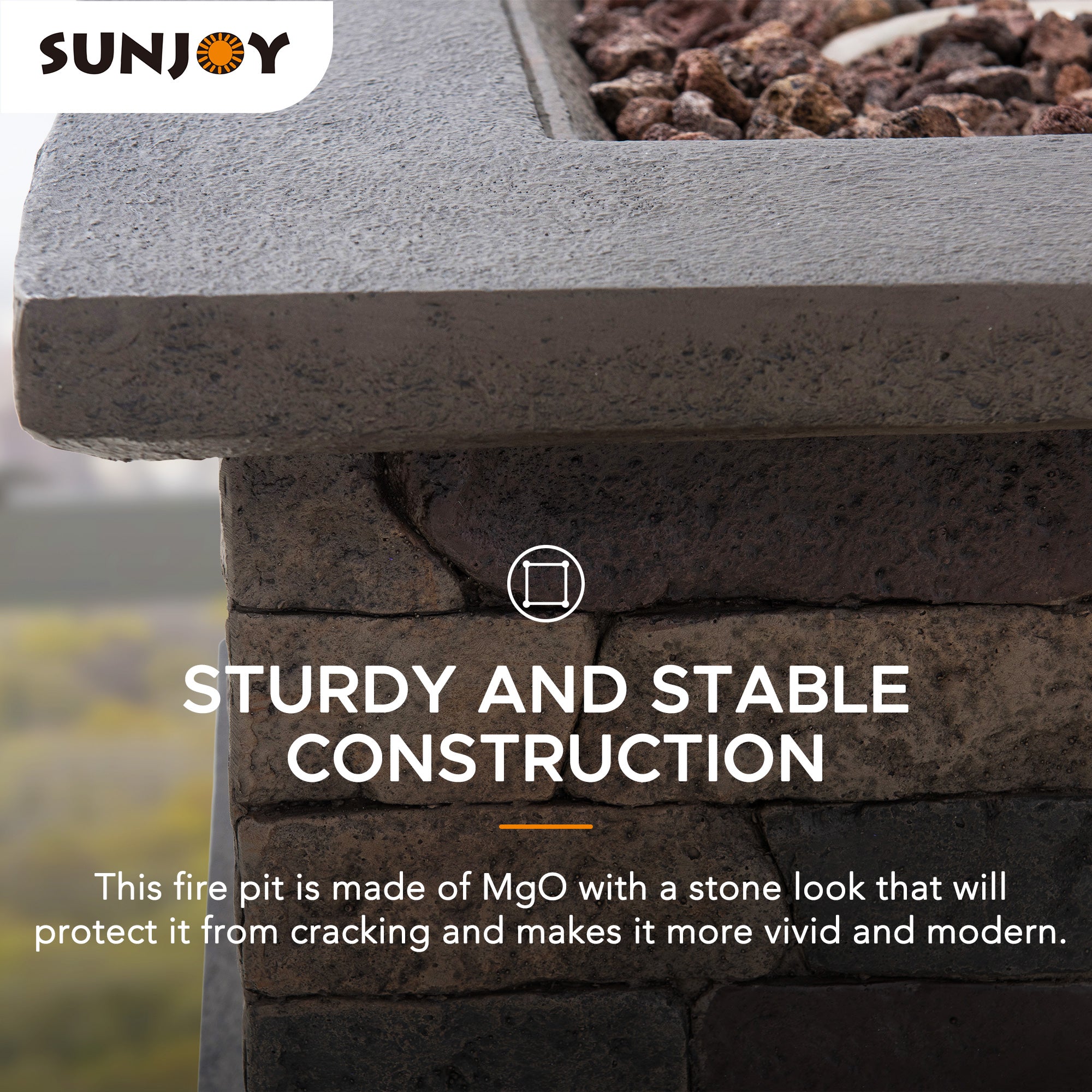 SUNJOY 28 Inch Outdoor Propane Gas Fire Pit Table with Lava Rocks.