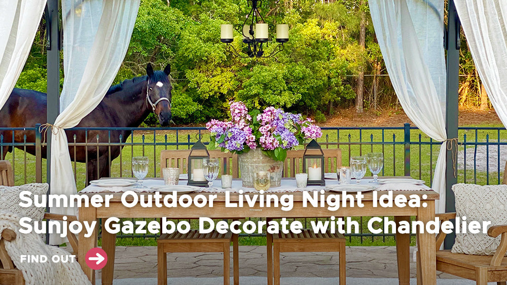 Summer Outdoor Living Night Idea: Sunjoy Gazebo Decorate with Chandelier