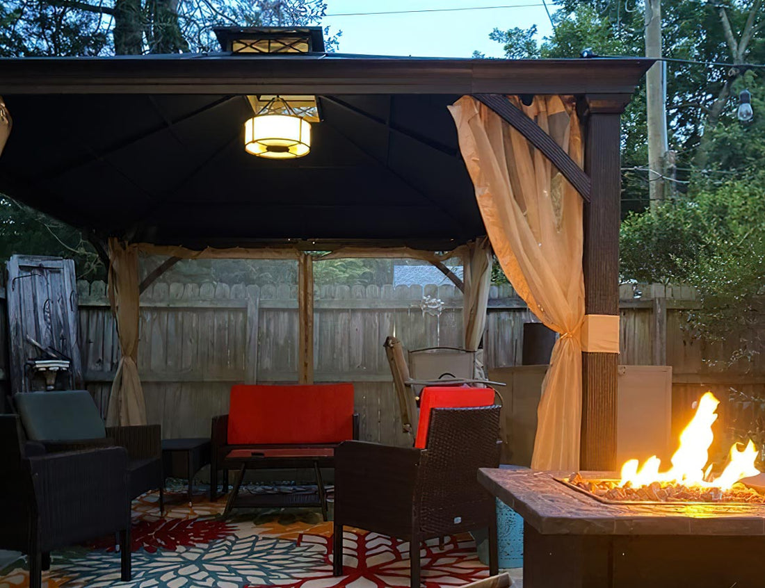 Metal Gazebo with Fire Pit Table