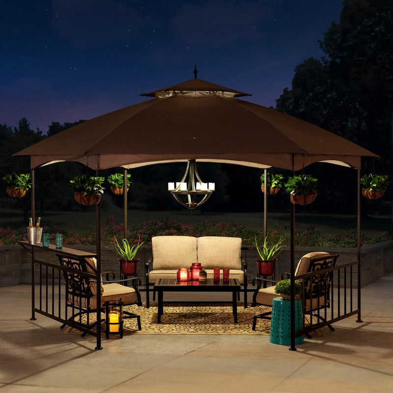 Make The Most Out Of An Winter Day With The Sunjoy Brown Steel Hexagon Soft Top Gazebo