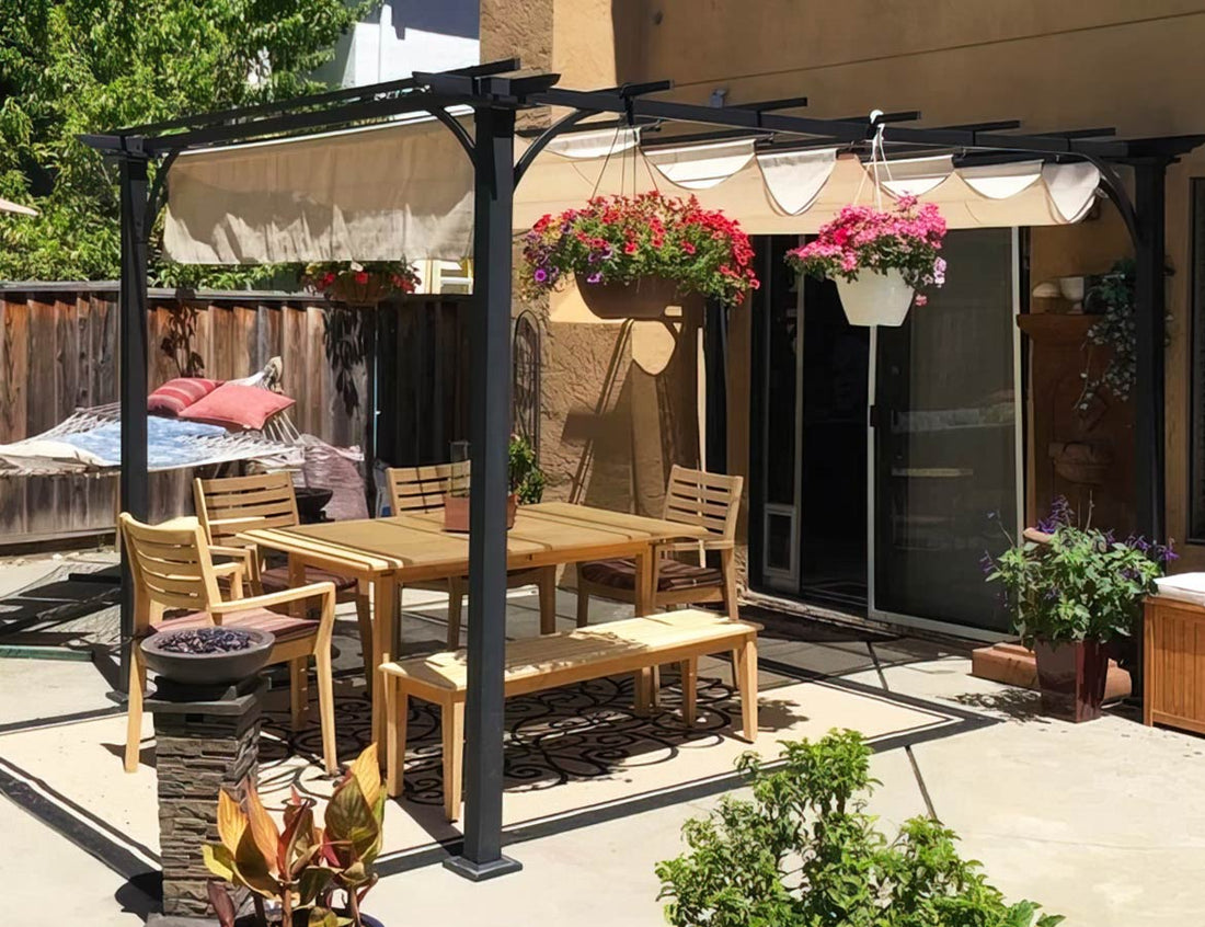 Steel Retractable Pergola with Beige Roof