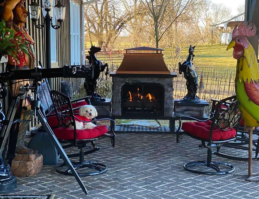 Wood Burning Stone Fireplace with Log Holders