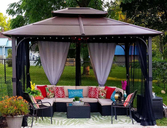 10x12 Metal Hardtop Gazebo with Netting 