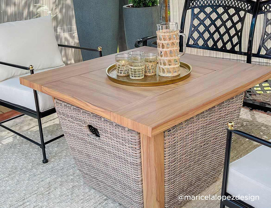 Wicker & Steel Propane Fire Pit Table